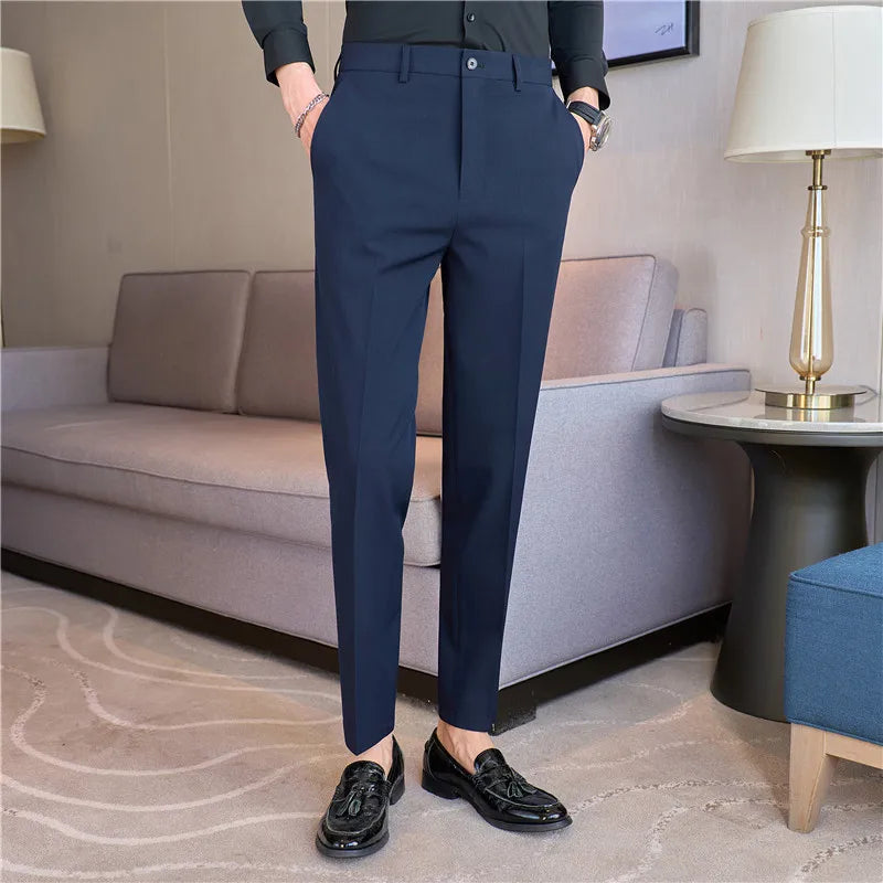 2026 Spring Summer New Men's Casual Pants Luxury Slim Fit Solid Color Fashion Business Suit Pants Formal Office Social Trousers