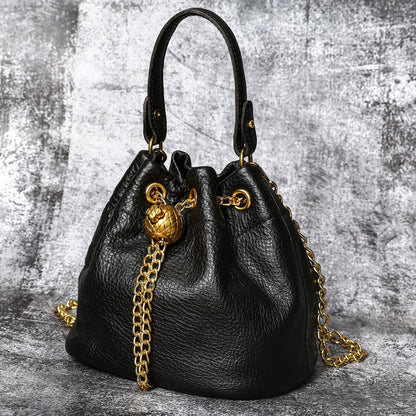New Vintage Fashion Chain Bag Genuine Leather Multi-Way Bucket Bag for Women Compact Stylish Crossbody Purse