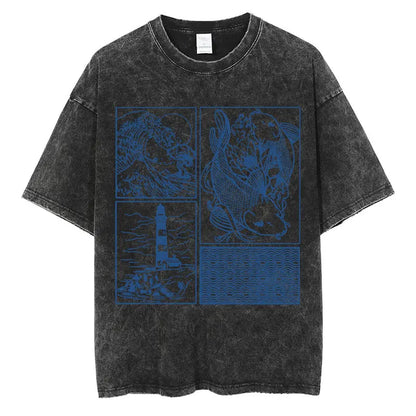 Japanese Tokyo Tokyo Culture Print Washed T Shirt Funny Fashion Vintage Men Women T-shirts Cotton Casual Loose Tees Streetwear
