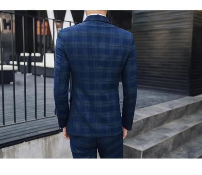 27 Colors ( Blazer + Vest + Pants ) Boutique Fashion Plaid Formal Office Business Mens Suit Three Pieces Groom's Wedding Dress