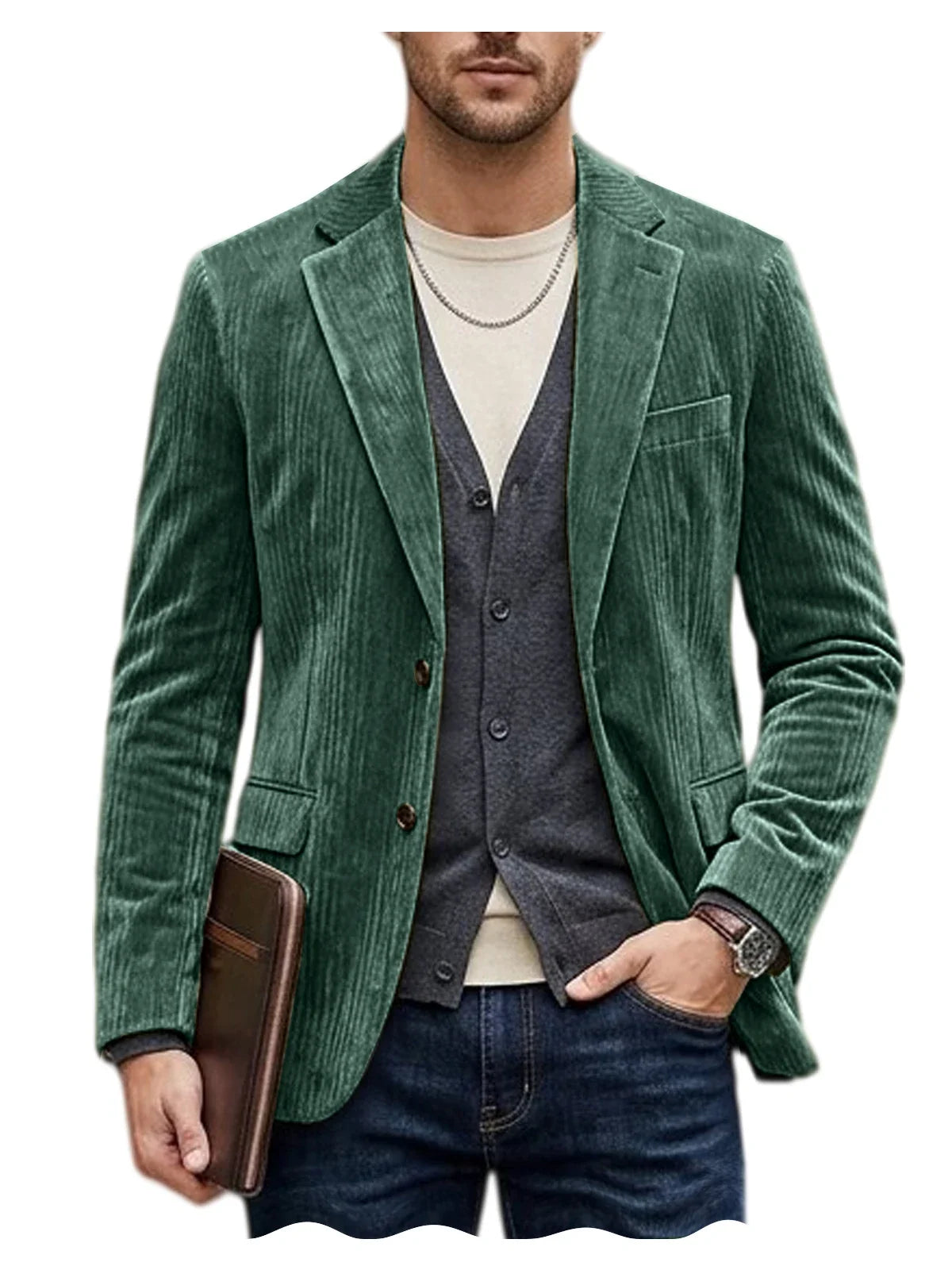 Men's Corduroy Blazer Jacket Casual Double-Sided Snow Cotton Slim Fit Notched Lapel Sport Coat for Business Daily Wear
