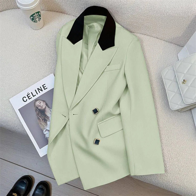 Spring Women's Suit Jacket Fashionable Korean Design Commute Style Long Sleeve Polyester Blend Urban Windbreaker