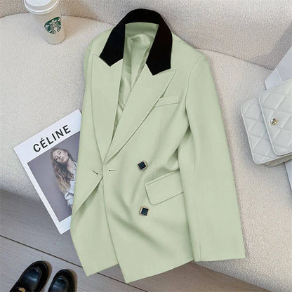 Spring Women's Suit Jacket Fashionable Korean Design Commute Style Long Sleeve Polyester Blend Urban Windbreaker
