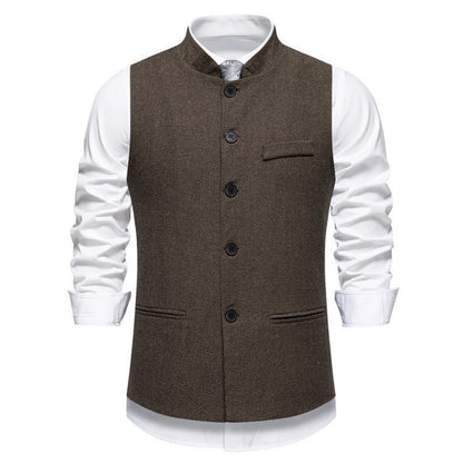 Men Vest Brown Herringbone Height Collar Single Button Waistcoat For Wedding Business Work Office Daily Casual Men Suit Vest