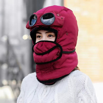 2026 Winter Bomber Hat Adult Kids Windproof Hood Pilot Hats with Mask Glasses Warm Earflap Cap Russian Ushanka Caps Balaclava