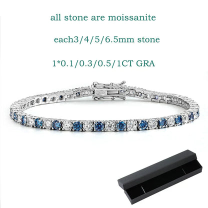 Certified 3/4/5mm Full Moissanite Diamond Tennis Bracelets for Women Man Colorful Gem Sparkling 925 Sterling Silver Chain