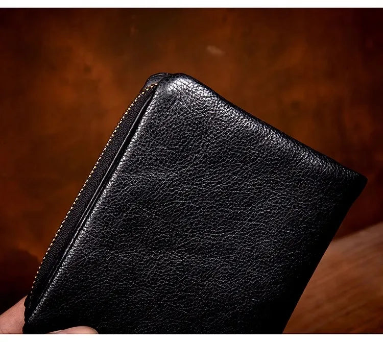 Original vegetable tanned cowhide short wallet, retro top layer cowhide wallet, handmade genuine leather multifunctional wallet