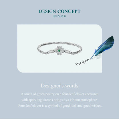 925 Sterling Silver Four-Leaf Clover Snake Basic Bracelet Pave Setting CZ for Women Beads and Charms DIY Fine Jewelry