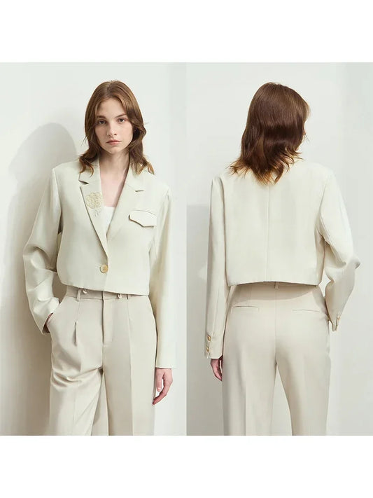 2026 Short Jacket Women's Shoulder Padded Suit Collar Rose Beaded Embroidery Autumn Long-sleeve Commuter Top 12521069