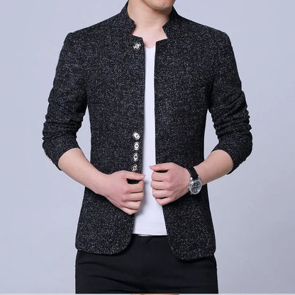 Men's Autumn Winter Casual Slim Fit Plaid Suit Jacket Korean Style Fleece Thickened Coat Large Size Single Breasted Westwear