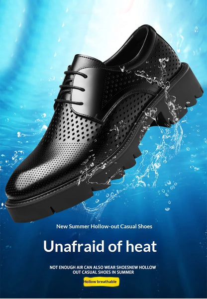 Summer Hollow Out Breathable Men Height Increasing Oxford Shoes 8/10CM Formal Business Dress Wedding Party Elevated Leather Shoe