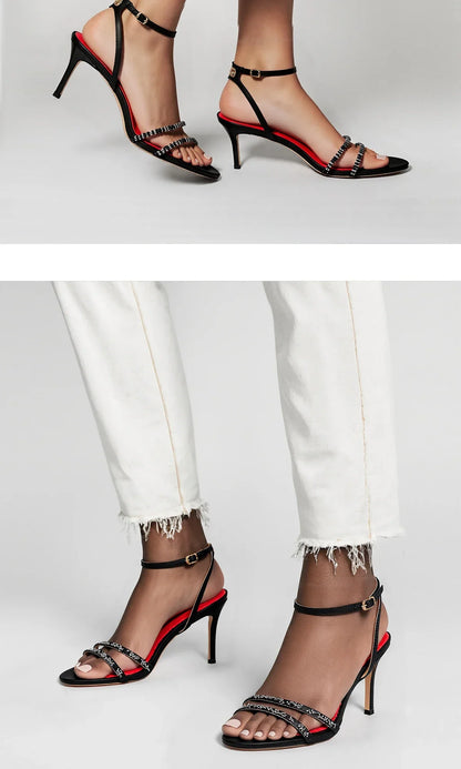 Women's High Heels Simple with Diamond Design Fine Workmanship Versatile Women's Sandals