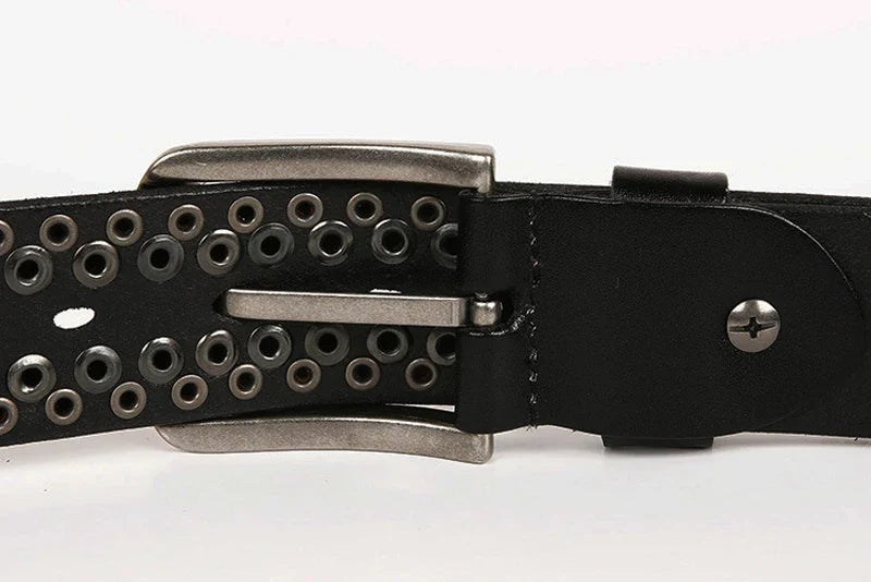 3.8CM  Hip Hop Punk Style Men Belt Round Rivet Real Genuine Cowskin Leather Strap Male Cowboy Studded Belts Rock Waistband
