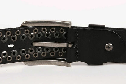 3.8CM  Hip Hop Punk Style Men Belt Round Rivet Real Genuine Cowskin Leather Strap Male Cowboy Studded Belts Rock Waistband