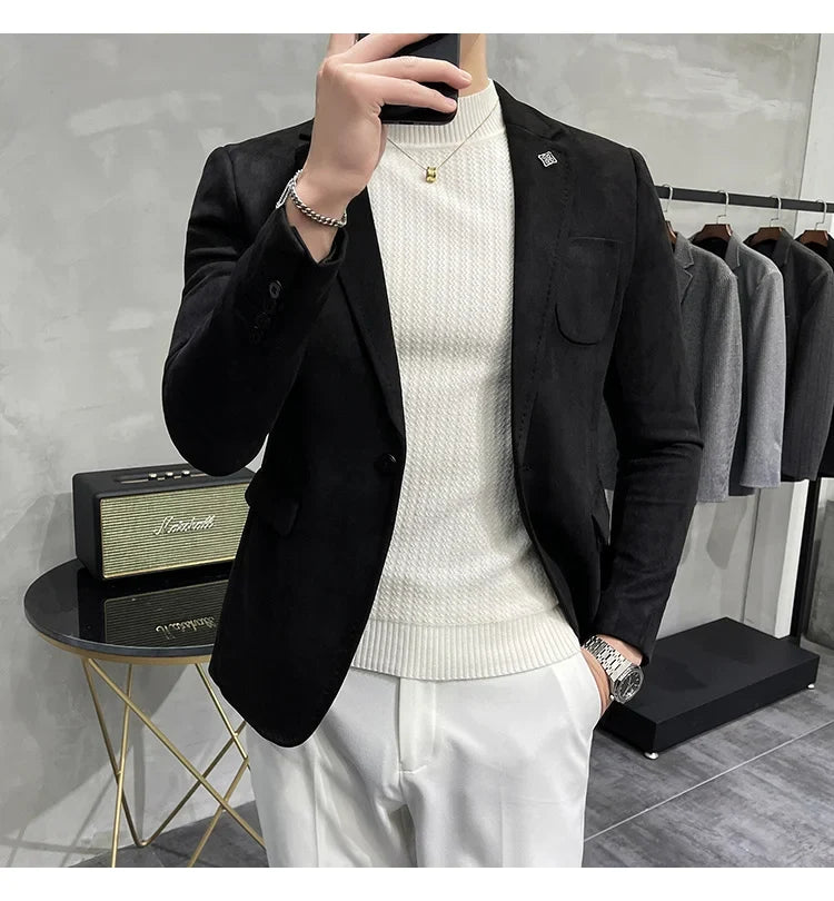Deerskin Leather Jacket Blazer Men Casual Slim Fit Blazer Hombre Suit Leather Jacket Men Terno Masculino Men Clothing 6 Color