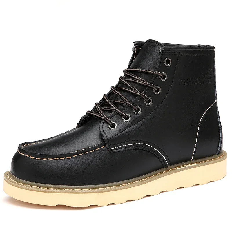 Winter Warm Men Boots Leather Mens Snow Boots with Fur Handmade Waterproof Male Ankle Boots No-slip High Top Male Work Shoes