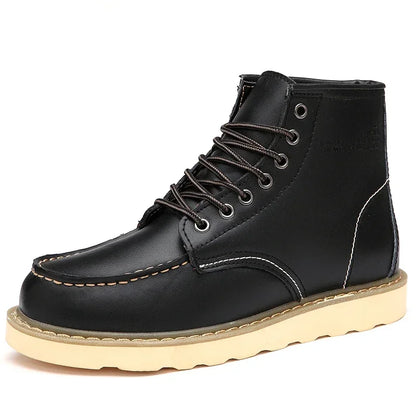 Winter Warm Men Boots Leather Mens Snow Boots with Fur Handmade Waterproof Male Ankle Boots No-slip High Top Male Work Shoes