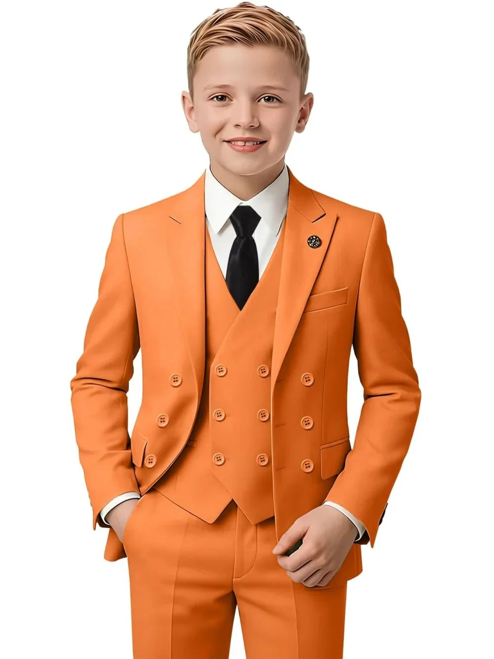 New Hot Sale Boys Slim Fit Tuxedo 3 Pieces Piano Performance Wear Double Breasted Kids Suit Set Banquet Party Outfit Plus Size