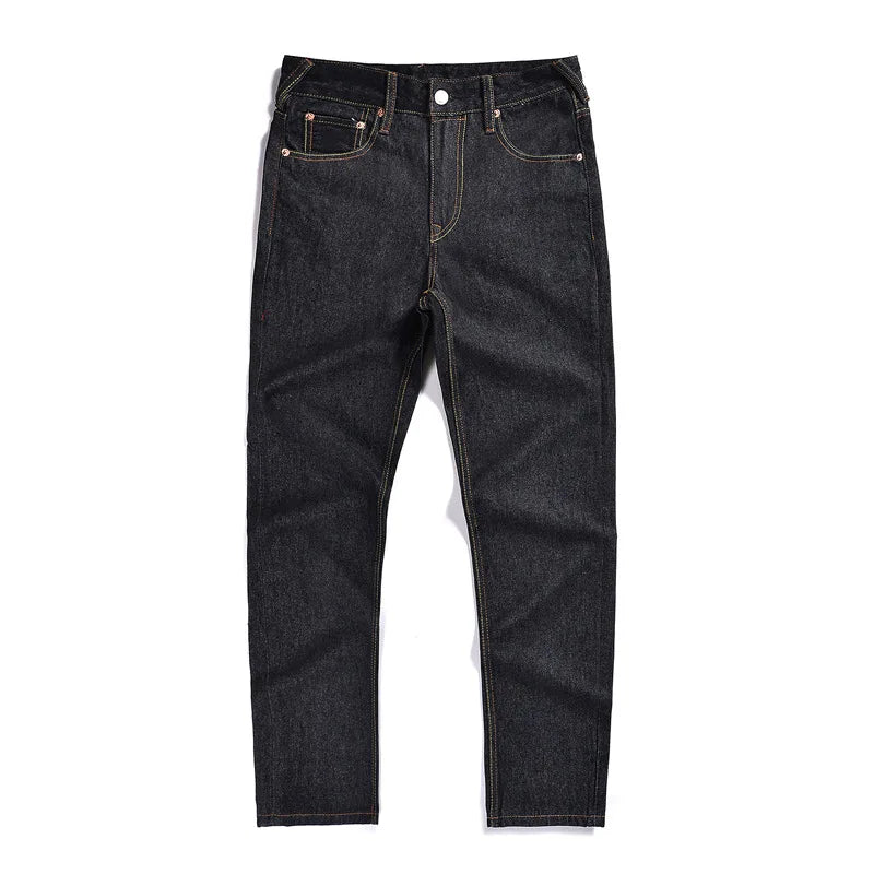 Japanese Handmade Embroidered Jeans Men's Pure Cotton Straight Tube Hip-Hop Popular Slim Red Ears Show Thin Trousers Devil Big M