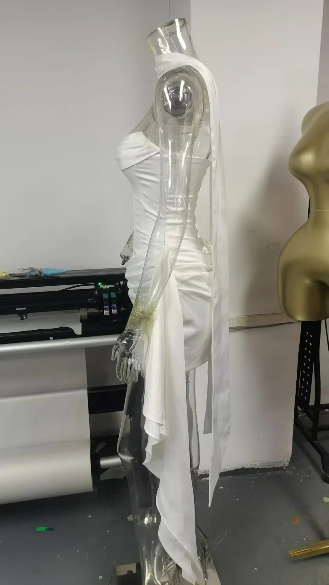 Elegant Women's Satin Mini Dress with Corset Back Lace Up Dress Ruched Bustier and Scarf for Party Wedding Gown