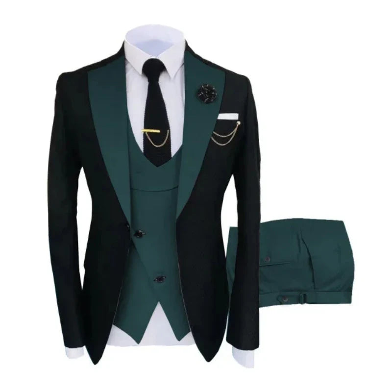 Men Suits 3 Pieces Tailored Best Man Groom Wedding Tuxedo Slim Fit Jacquard Two-color Blazer Jacket  Vest Pants Tuxedo Clothing