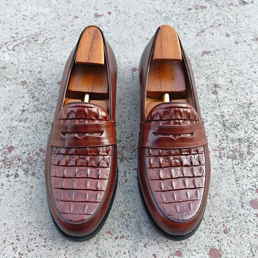 Men Loafers Slip-On Shoes Genuine Crocodile Print Leather Handmade Business Casual Driving Footwear Comfortable Loafers for Men