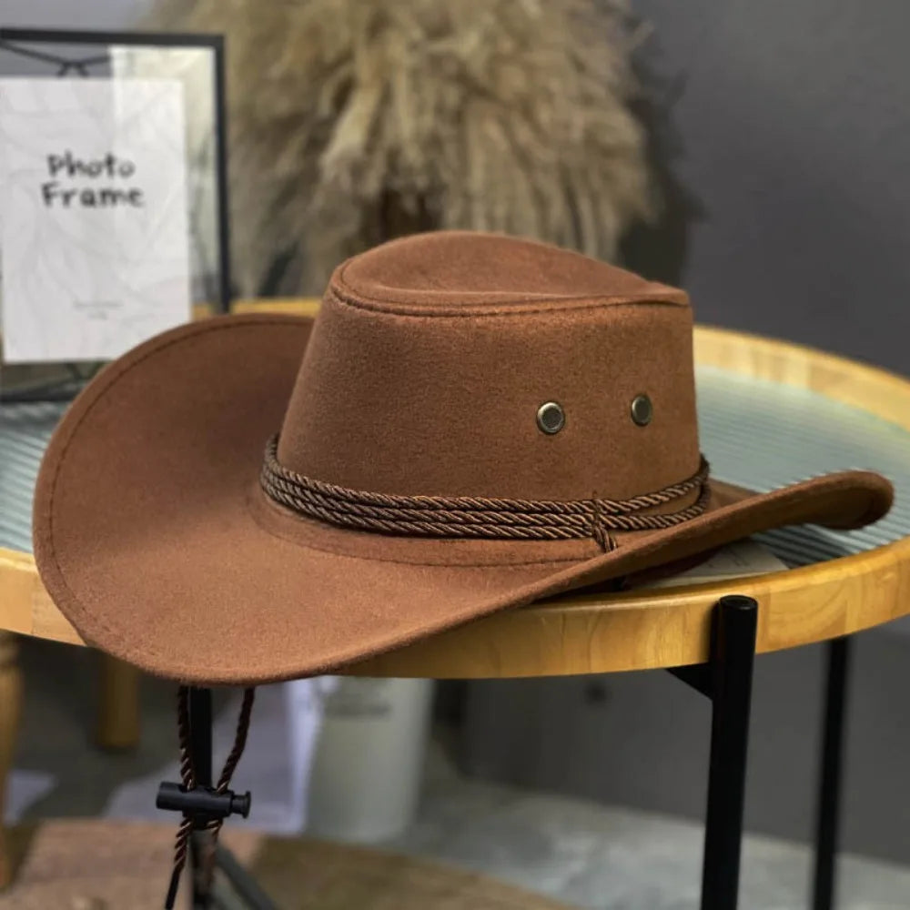 Fashion Western Style Western Cowboy Hat Ethnic Style Large Brim Felt Fedora Hats Jazz Hat Unisex