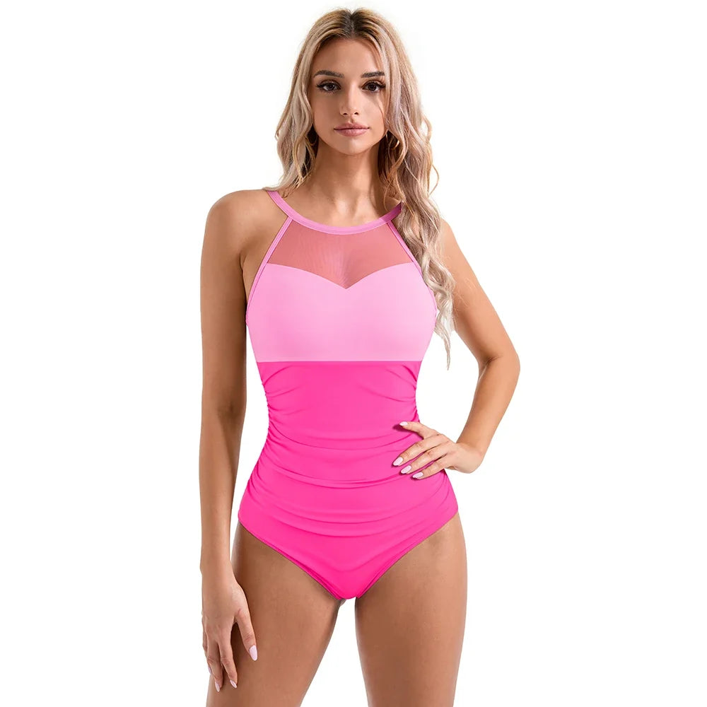 XL Size One Piece Swimsuit Women Mesh Hollow Out Swimwear For Women Solid Padded Push Up Plus Size Summer Bathing Suits Female