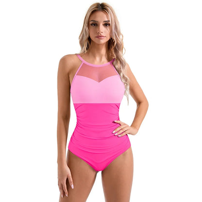 XL Size One Piece Swimsuit Women Mesh Hollow Out Swimwear For Women Solid Padded Push Up Plus Size Summer Bathing Suits Female