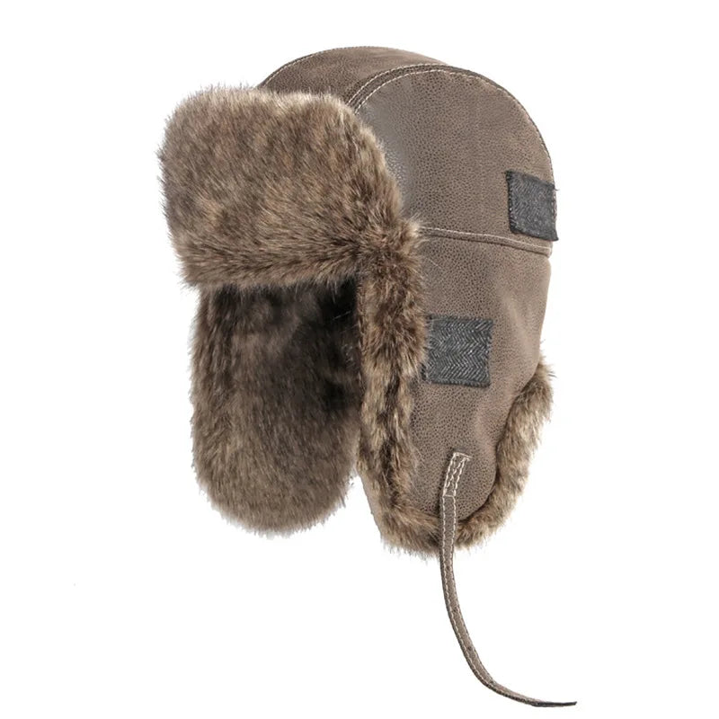 Men's and Women's Outdoor Warm Cap Lei Feng Cap Leather Thickening Riding Cold Cap Winter Warm Ear Protection Pilot Hat