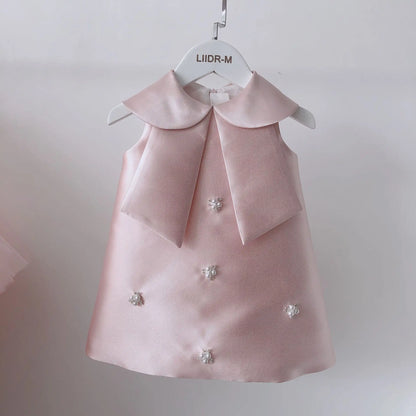 New Girls Western Style Long-Sleeved RedAWord PrincessAExpansion Skirt Handmade Pearl Diamond Dress Skirt