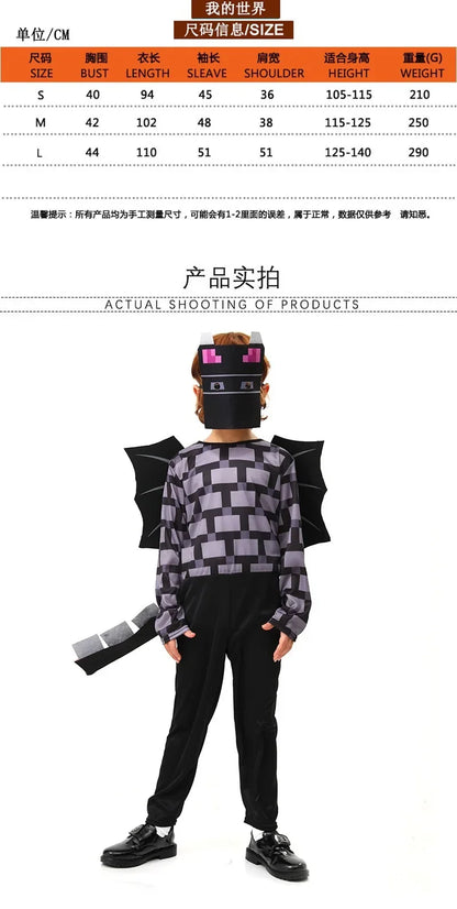 Game Craft My 3D Jumpsuit World Cosplay Costumes Halloween Boys Dragon Mine Outfit Bodysuit Carnival Party Stage Performance
