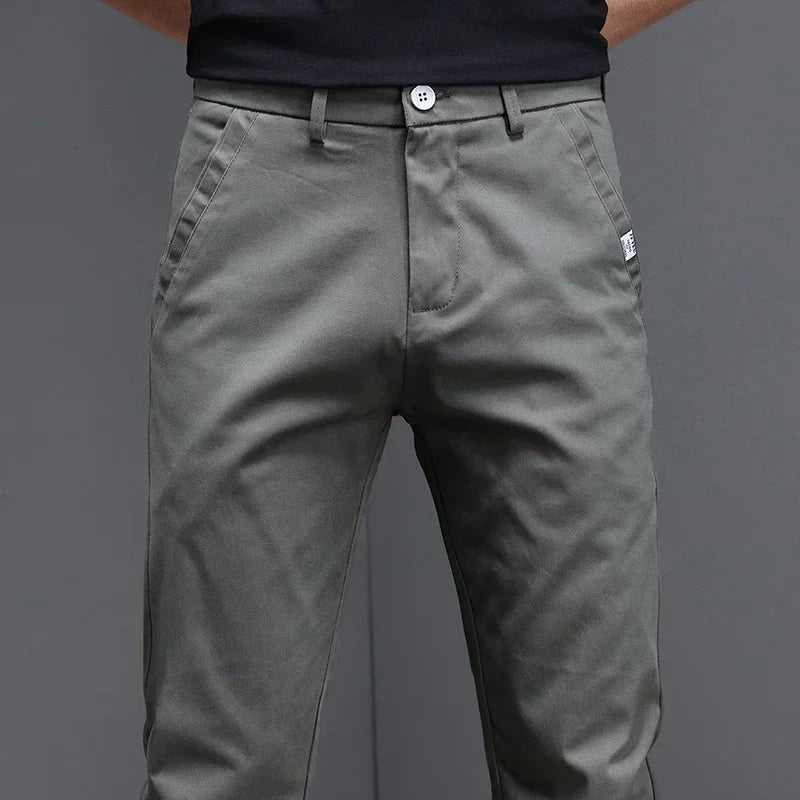 2024 Spring Summer Men's Casual Pants 97.8% Cotton Business Korean Fashion Slim Fit Stretch Gray Black Khaki Trousers Male Pant