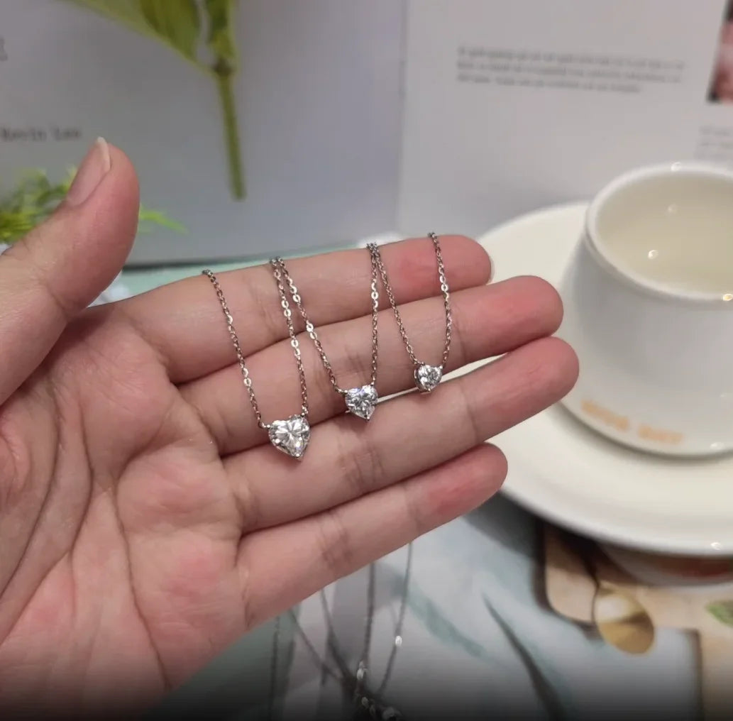 0.5-2CT Heart Cut Moissanite Solitaire Pendant Necklaces for Women 925 Sterling Silver Chains Fine Jewelry Gifts Collar