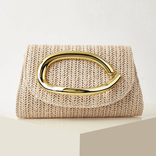 Women's Woven Clutch Bag with Flap, Stylish Handle, Detachable Shoulder Strap, Simple Solid Color, Wedding Season, Party, Prom, Gathering, Envelope Bag, Flap Bag, Summer Beach, Holiday Essential, Vacation Season, Solid Color,