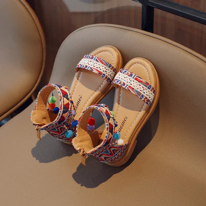 Ethnic Style Simple Children Roman Shoes 2024New Soft Breatheable Flats Open-toe Kids Shoes Non-slip Girls Sandals GLADIATOR
