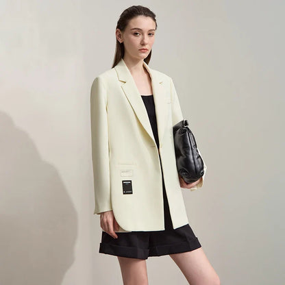 Blazers For Woman 2025 Autumn New Loose Beige Solid Elegant Blazer Ladies Long Sleeves Medium Long Women's Jacket 12553007