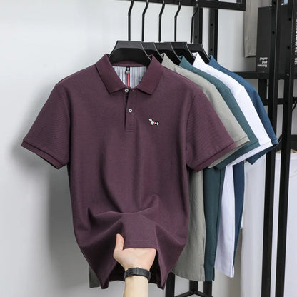 100% pure cotton men's classic dog polo shirt, business casual, sweat absorbing, breathable, daily use, short sleeved T-shirt