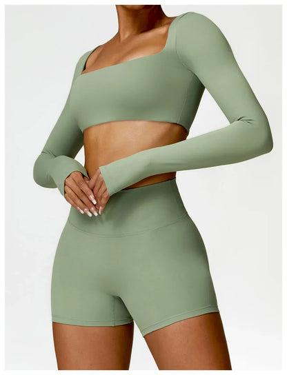 Summer 2PCS Yoga Suit Sports Set Women Quick-Dry Gym Set Women Tracksuit Running Workout Long Sleeve Sports Shirt Yoga Clothing