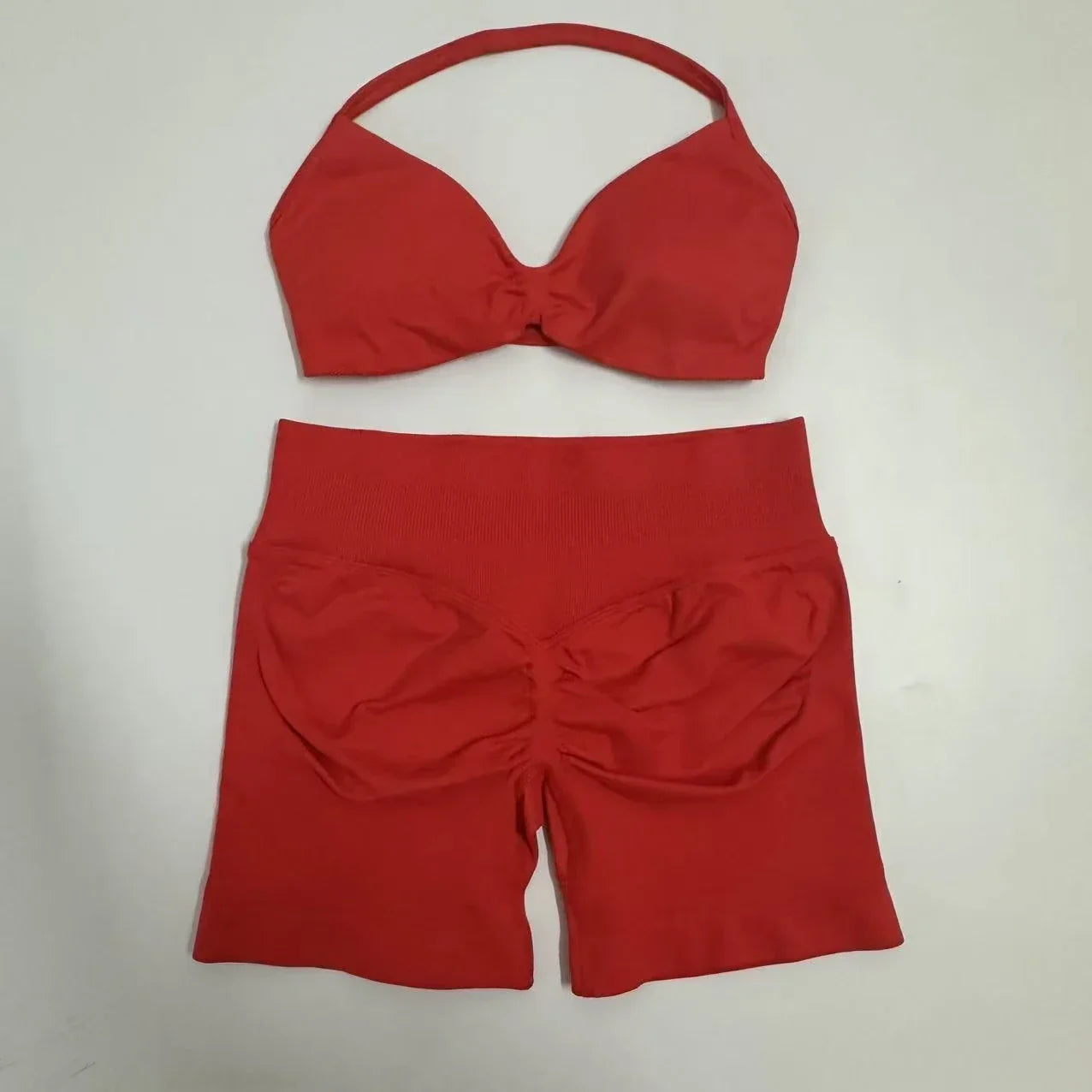 Yoga Gym Set Women Seamless Strappy Yoga Bra Top High Waist Workout Scrunch Shorts Sports Set Fitness Clothes Sportswear