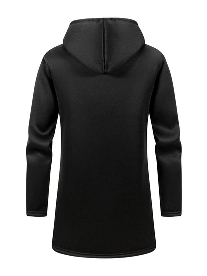 Men's Winter Warm Long Coat Zipper Jacket Zip Windbreaker Thick Fleece Windproof Overcoat Casual Contrast Color Hooded Jacket