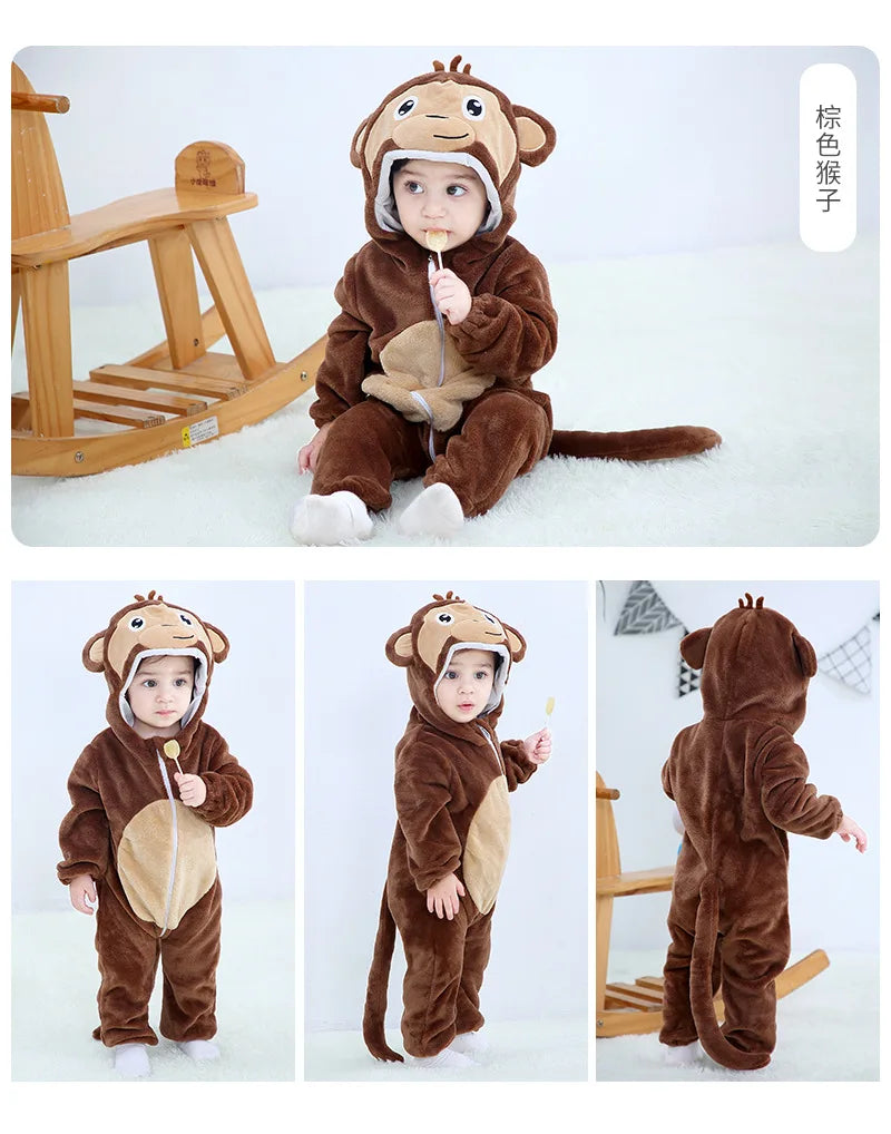 Cute Monkey Tiger Dinosaur Cosplay Costumes Boys Girls Toddler Animal Jumpsuit Baby Rompers Infant Clothes Pyjamas Kids Kigurumi