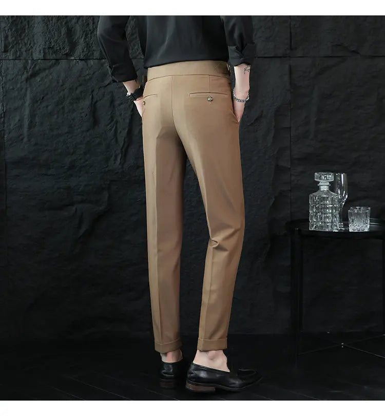 Italian Style Neapolitan High-waisted Suit Pants High Quality Fashion Men's Slim Fit Business Office Social Wedding Trousers