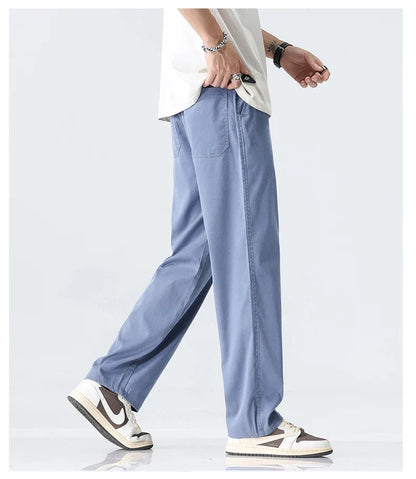 Coffee Ultra-thin Wide Pants Men Lyocell Fabric Breathable Soft Straight Casual Trousers Loose Simple Male Sweatpants