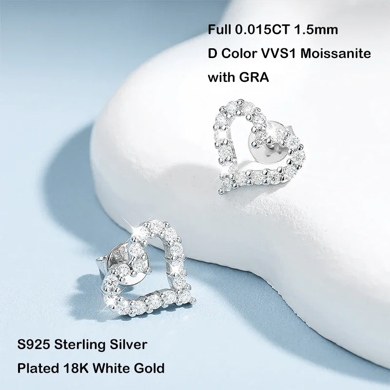 Heart Shape Full D Color Moissanite Link Bracelet Pendant for Women Girls S925 Silver Lab Diamond Chain Bracelets Earrings
