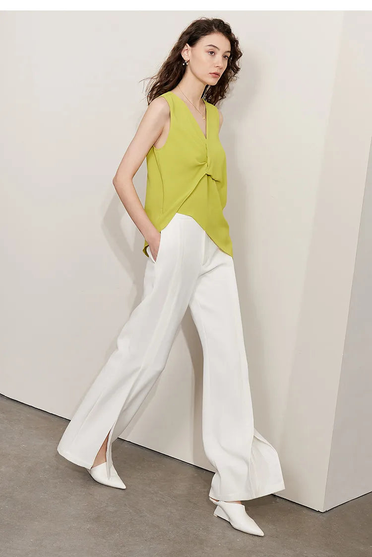 Women's Blouse 2026 Summer New Flowy Chiffon Asymmetric Hem Top Elegant Office Solid Casual V-Neck Shirt For Women 12612025