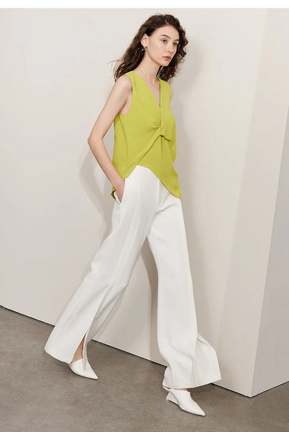 Women's Blouse 2026 Summer New Flowy Chiffon Asymmetric Hem Top Elegant Office Solid Casual V-Neck Shirt For Women 12612025