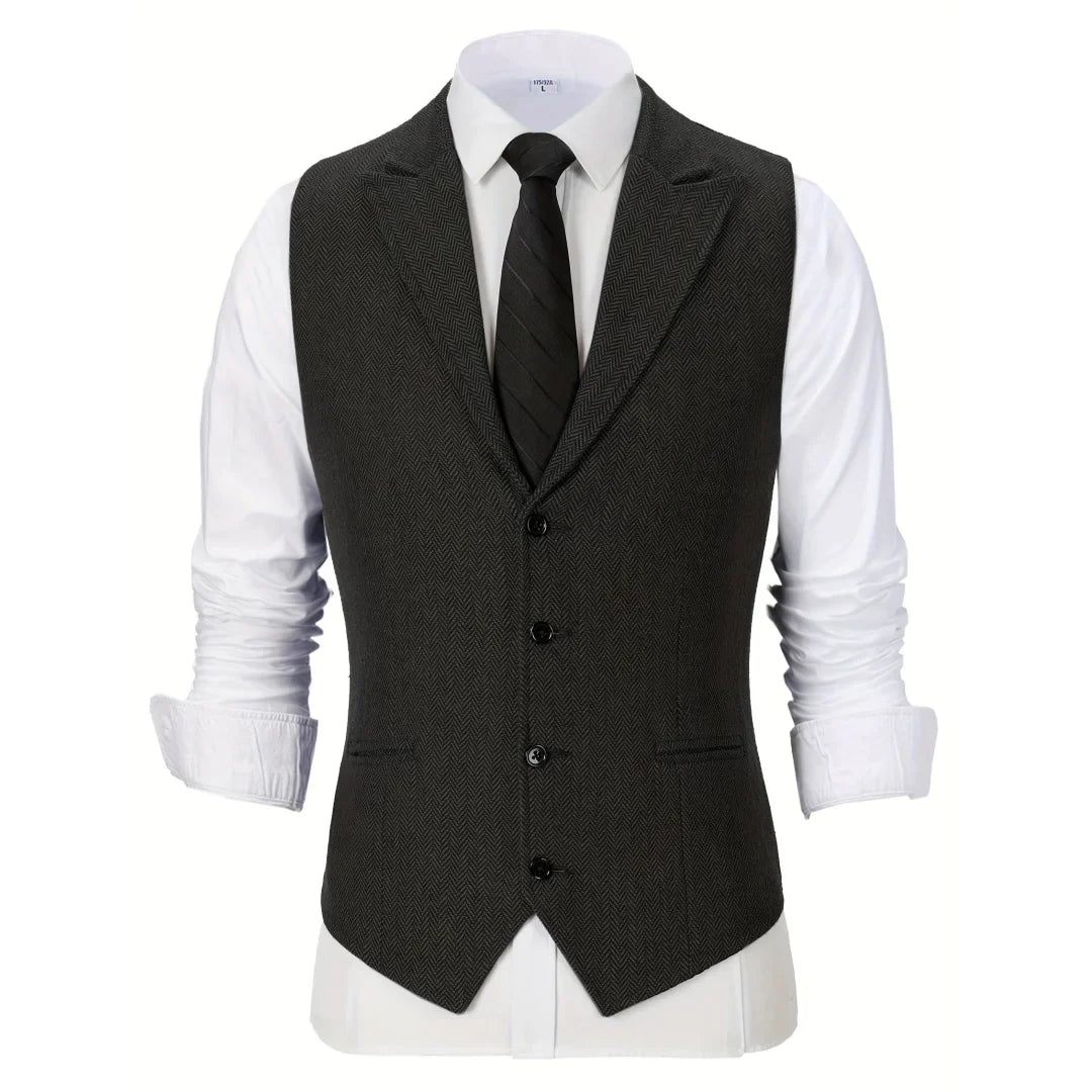 Men Vest Brown Herringbone Single Button With Lapel Waistcoat For Wedding Party Business Work Office Daily Casual Men Suit Vest