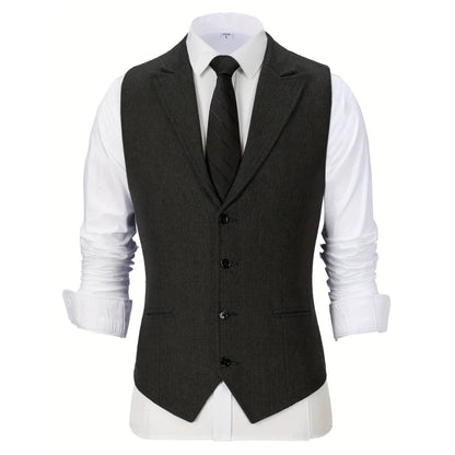 Men Vest Brown Herringbone Single Button With Lapel Waistcoat For Wedding Party Business Work Office Daily Casual Men Suit Vest