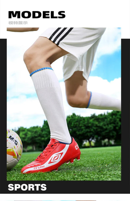 New Men Football Boots Breathable Professional Soccer Shoes Turf Outdoor Non-slip Long Spikes Adult Ultralight Training Futsal
